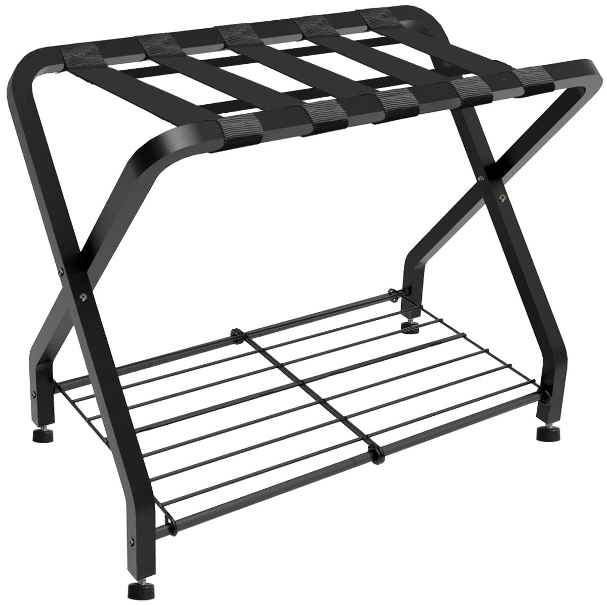 Folding Luggage Rack with 2-tiers Storage Shelf, Foldable Steel Frame Luggage...