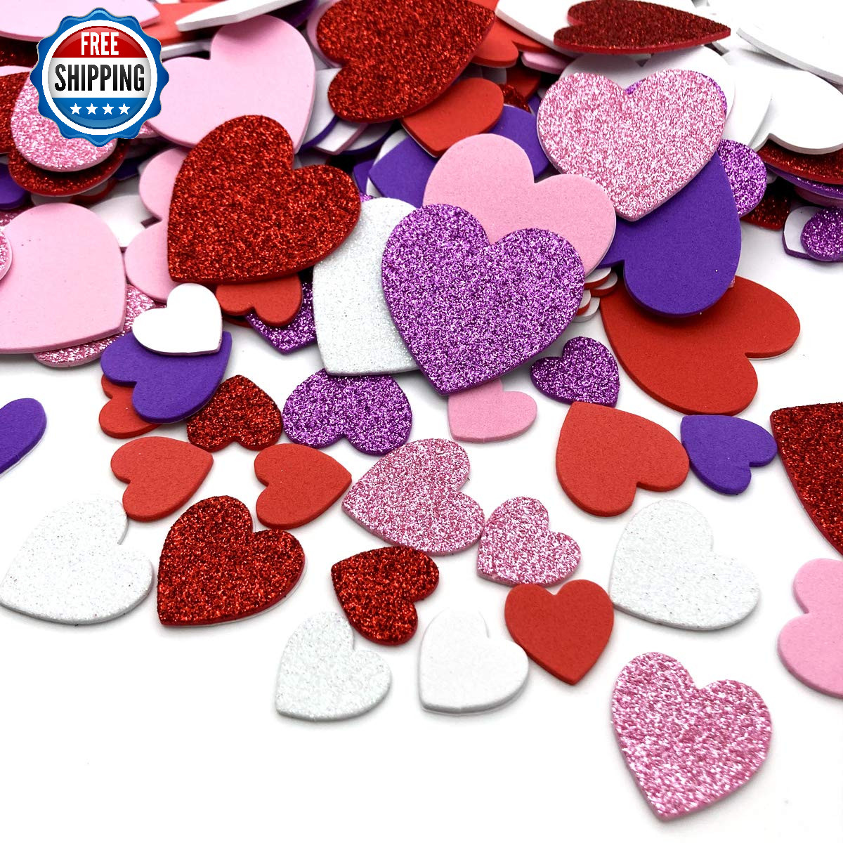 360pk Heart Foam Stickers - 3 Sizes, 4 Colors - Self-Adhesive Valentine Crafts