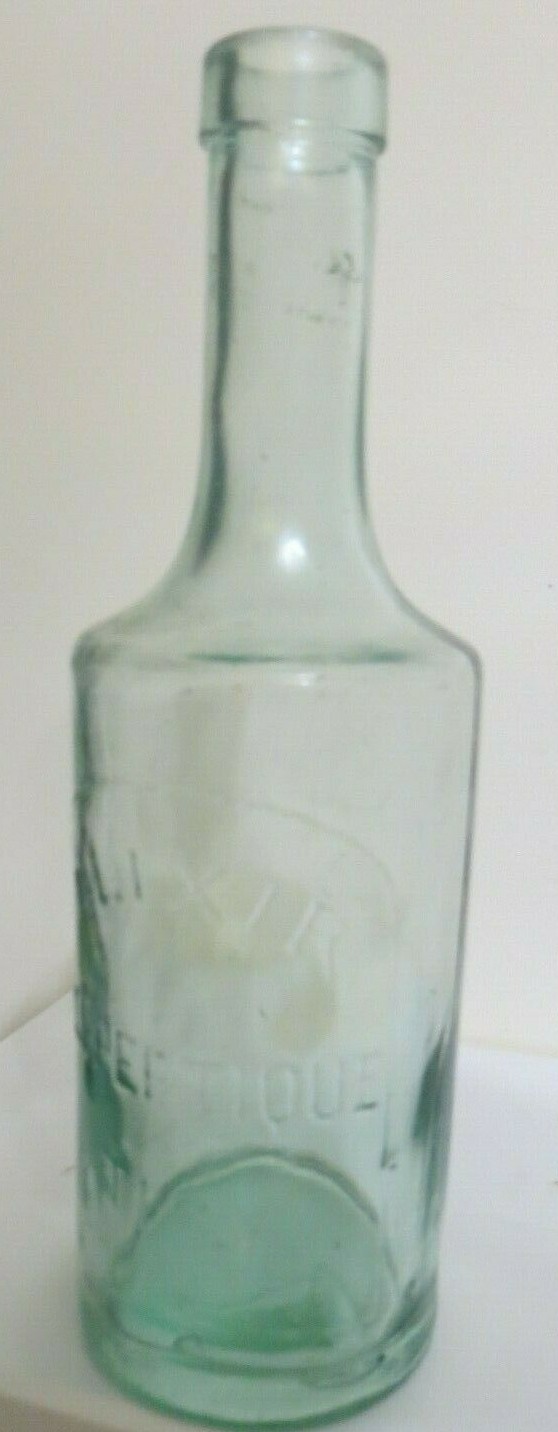 ELIXIR CUPEPTIQUE TISY AQUA GREEN HAND BLOWN GLASS BOTTLE 1800'S DRUG PHARMACY 