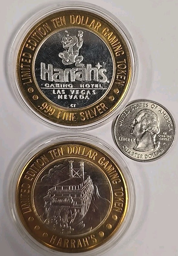 $10 Casino Gaming Token Las Vegas Solid .999 AG Silver HARRAH'S STEAMBOAT NO DAT
