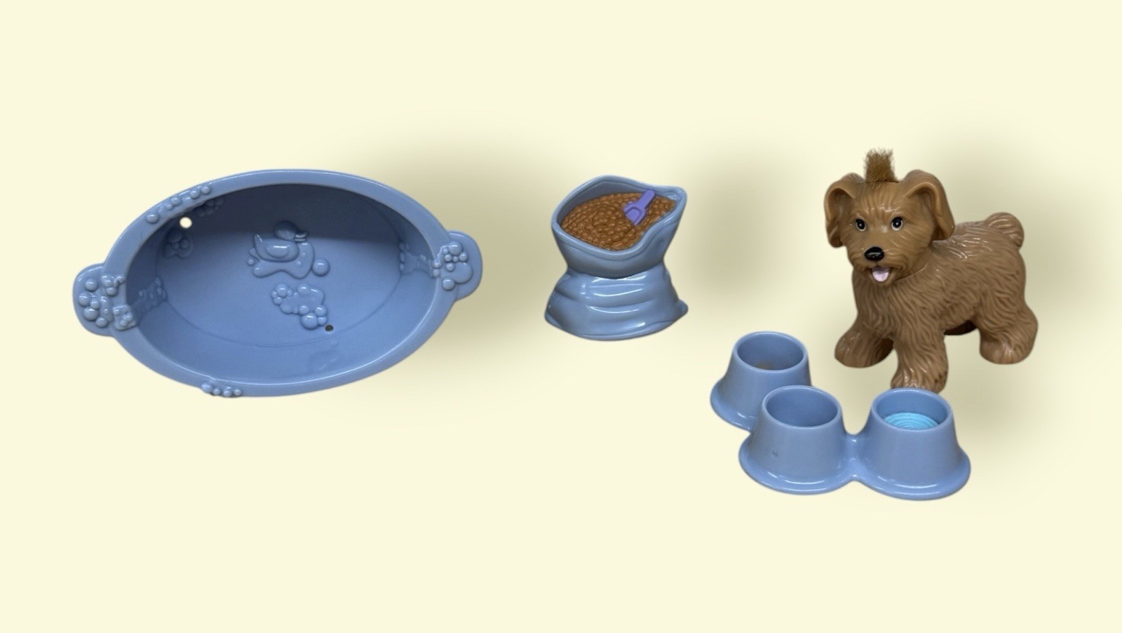 Fisher Price Loving Family Living Room Dollhouse Dog Food Dish Grooming Bathtub