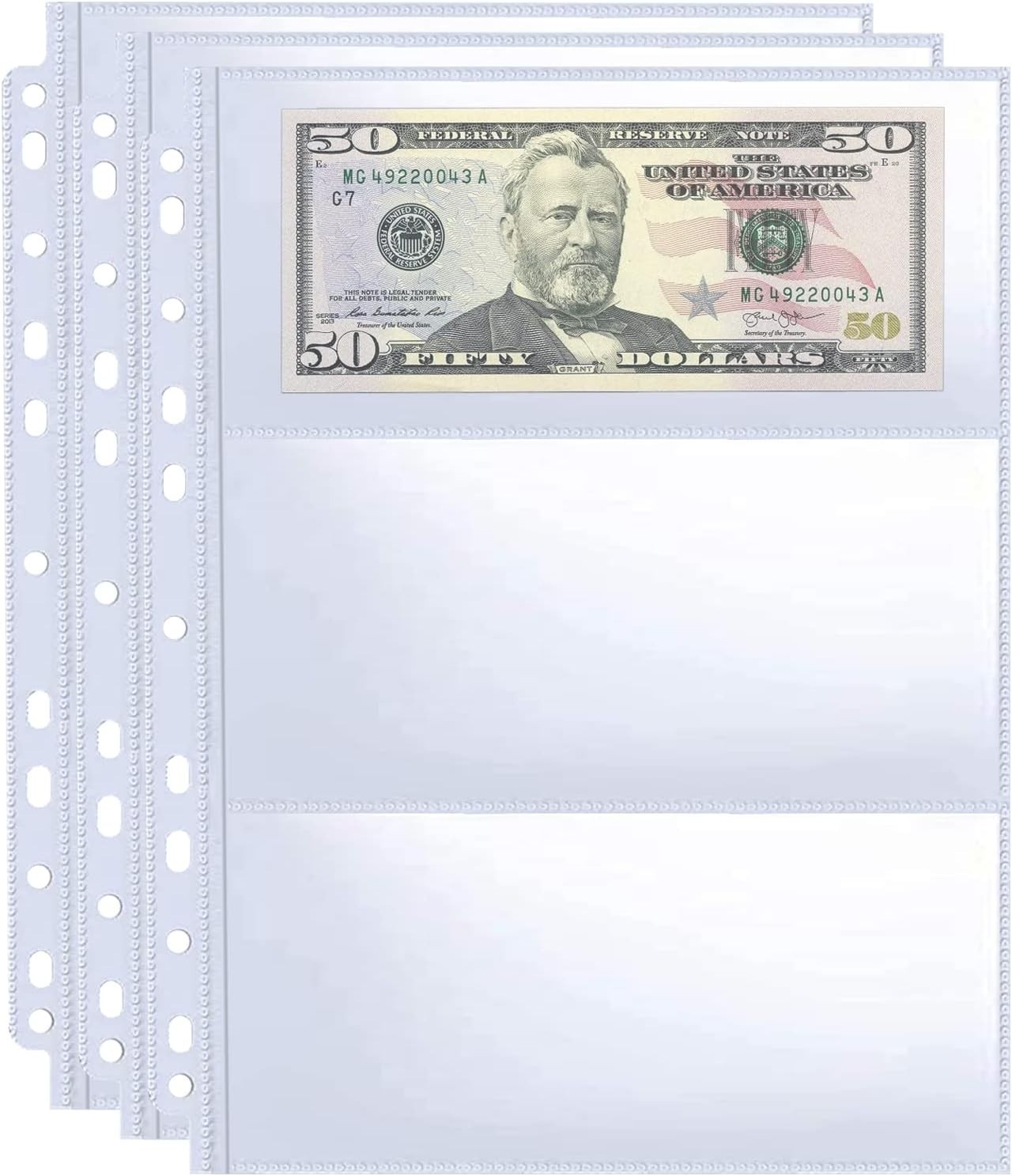 30 Pack 180 Pockets 11 Hole Currency Collection Sleeves, Cash Collecting Album R
