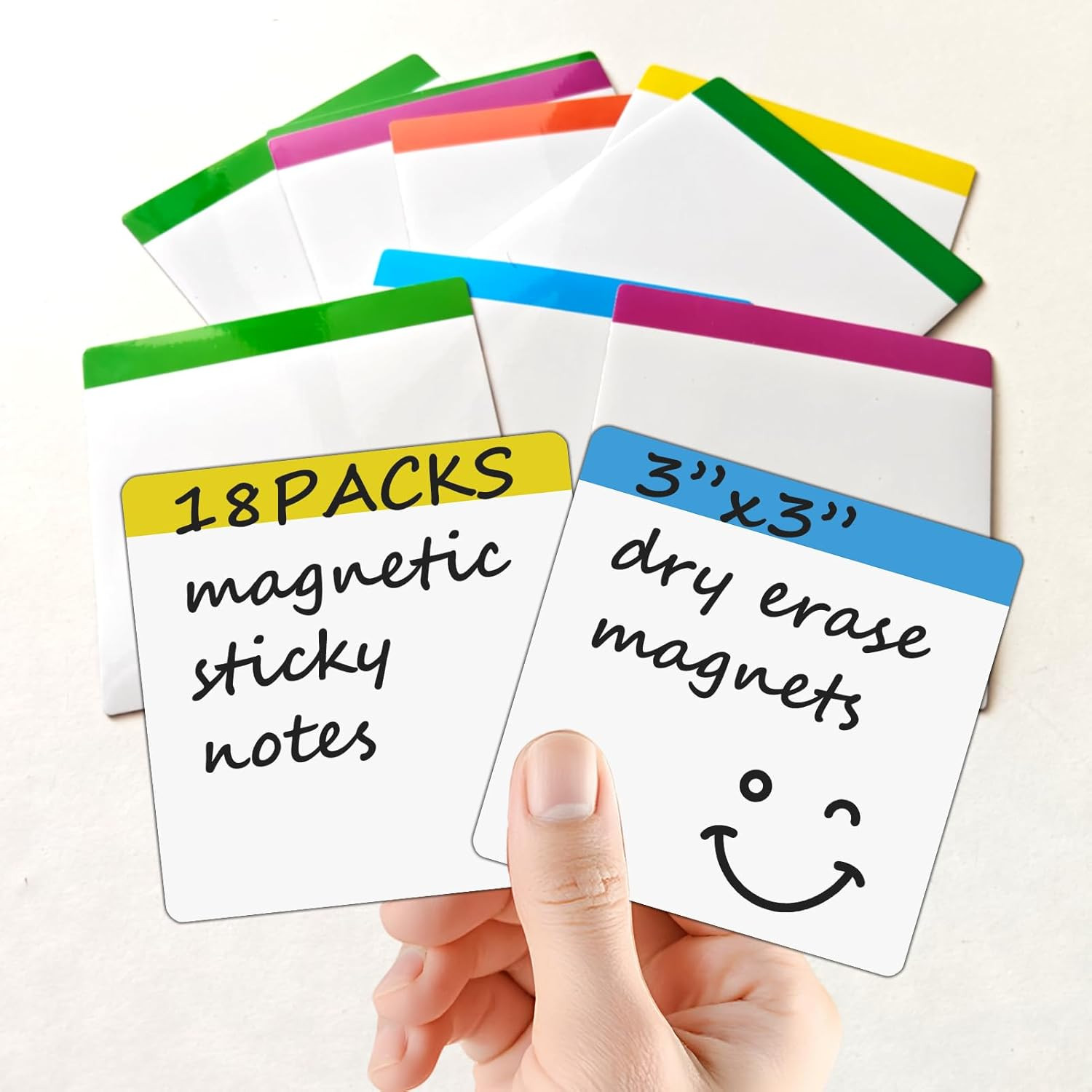18 Packs, Washable Magnetic Dry Erase Board Labels, 3" X 3" Bangs Design Magnets