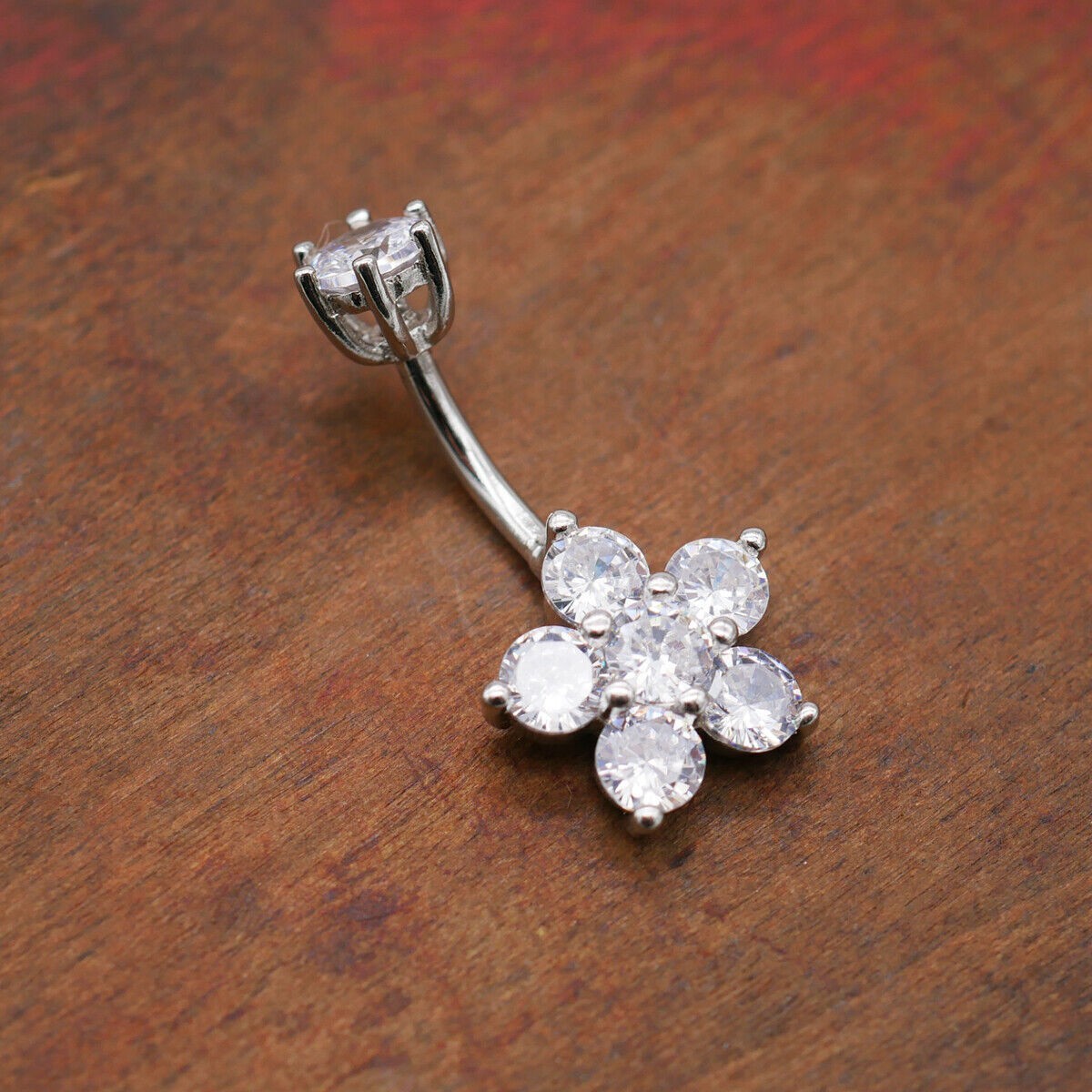 Body Pricing Belly Button Ring Round Cut Simulated Diamond 14K White Gold Plated