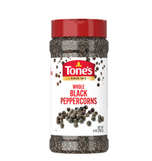 Tone's Black Peppercorns Whole, Kosher, 9 oz