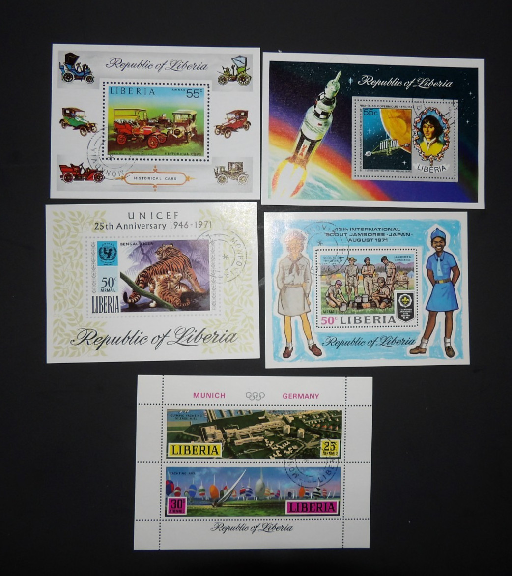 LIBERIA SCOTT #C187 C188 C189 C199 C200 USED LOT OF 5 SOUVENIR SHEETS GIRL SCOUT