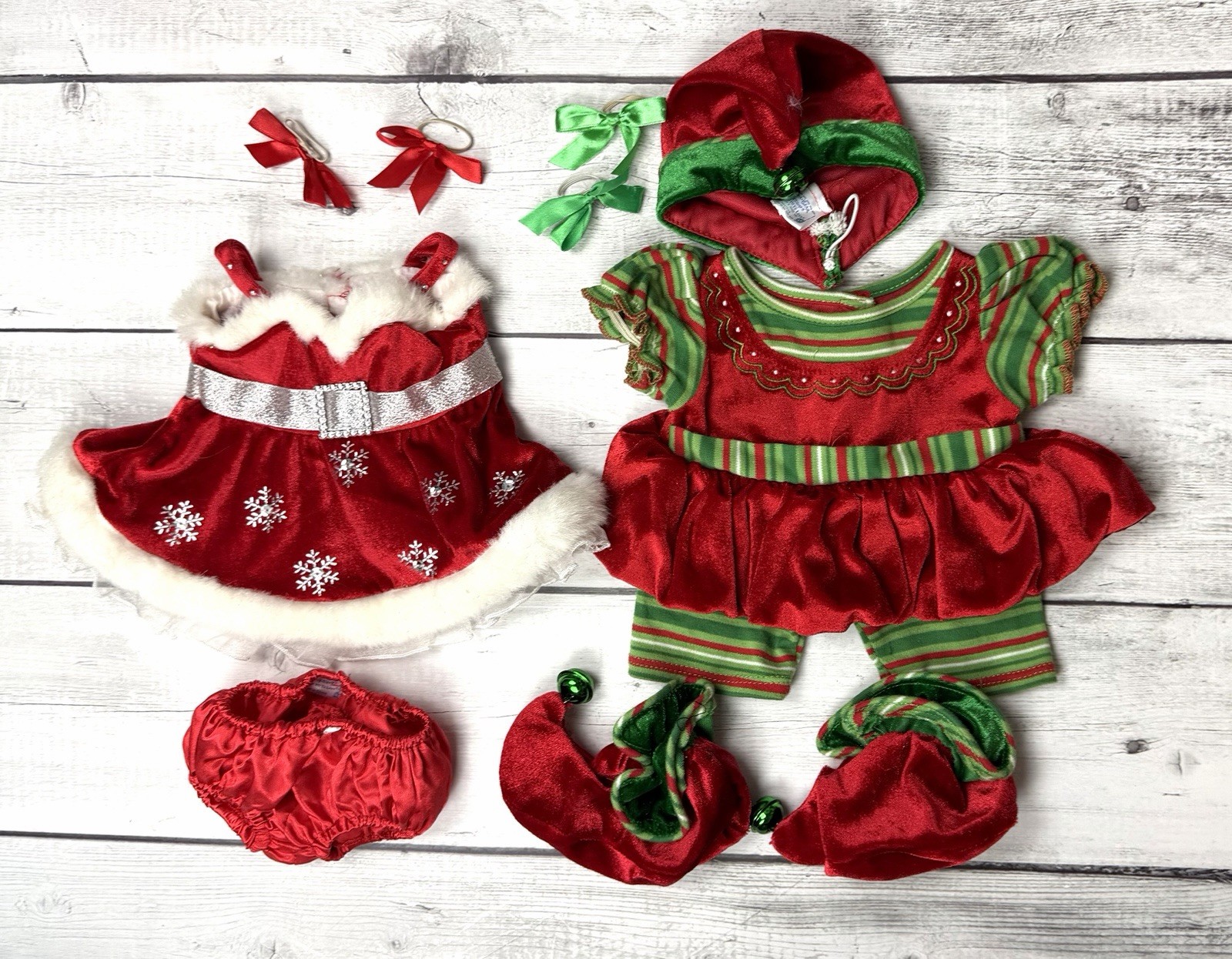 Build a Bear Workshop Girls Christmas Outfits Elf Dress Clothing Lot 0175