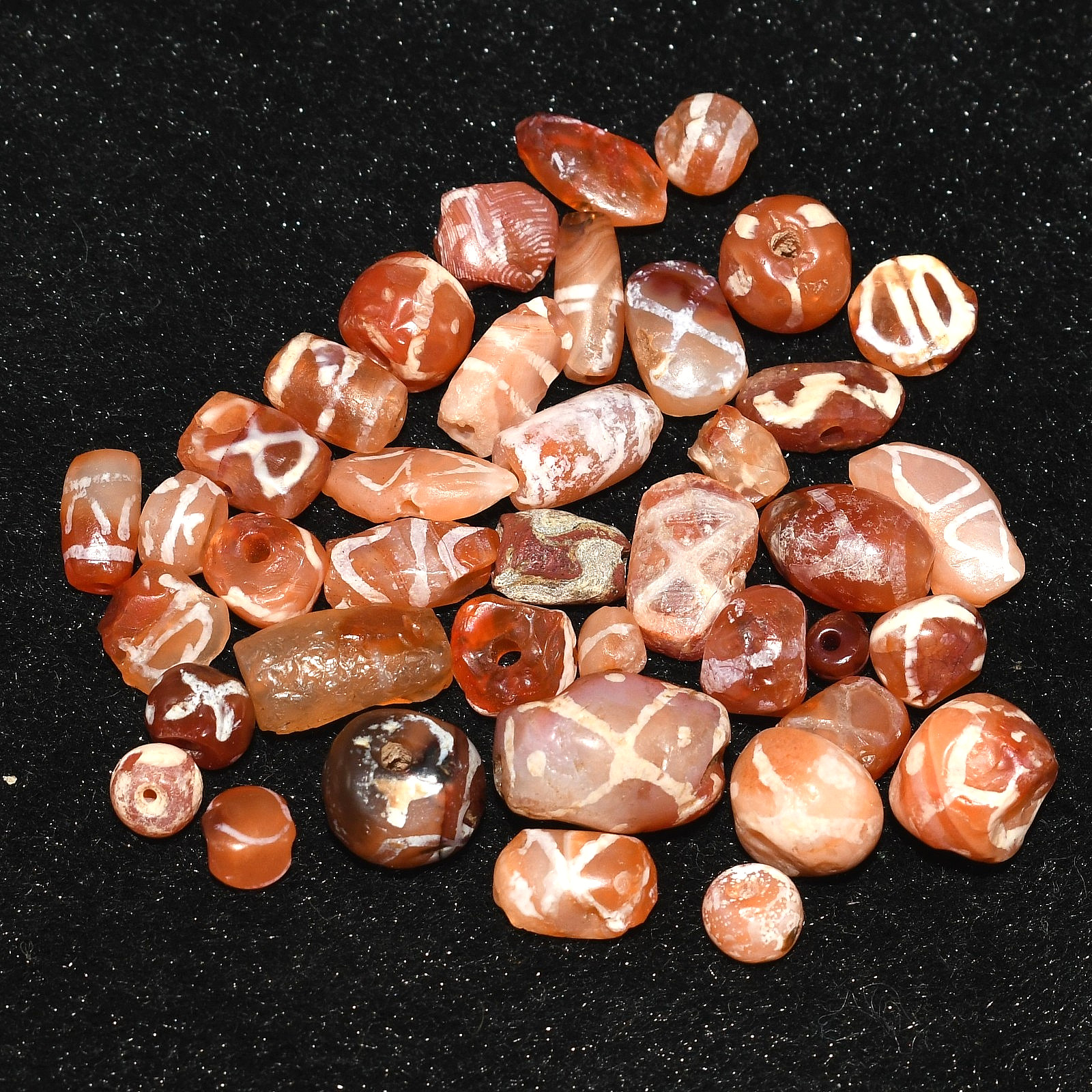 40 Genuine Ancient Near Eastern & Pyu Culture Etched Carnelian Bead Lot