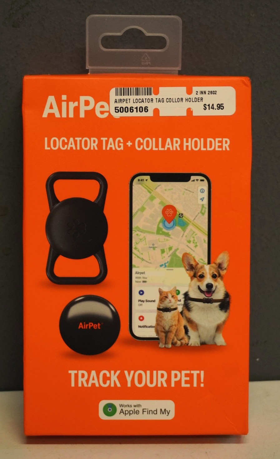 AirPet Locator Tag  + Collar Holder Pet Tracker Black Apple Find My Pet Safety
