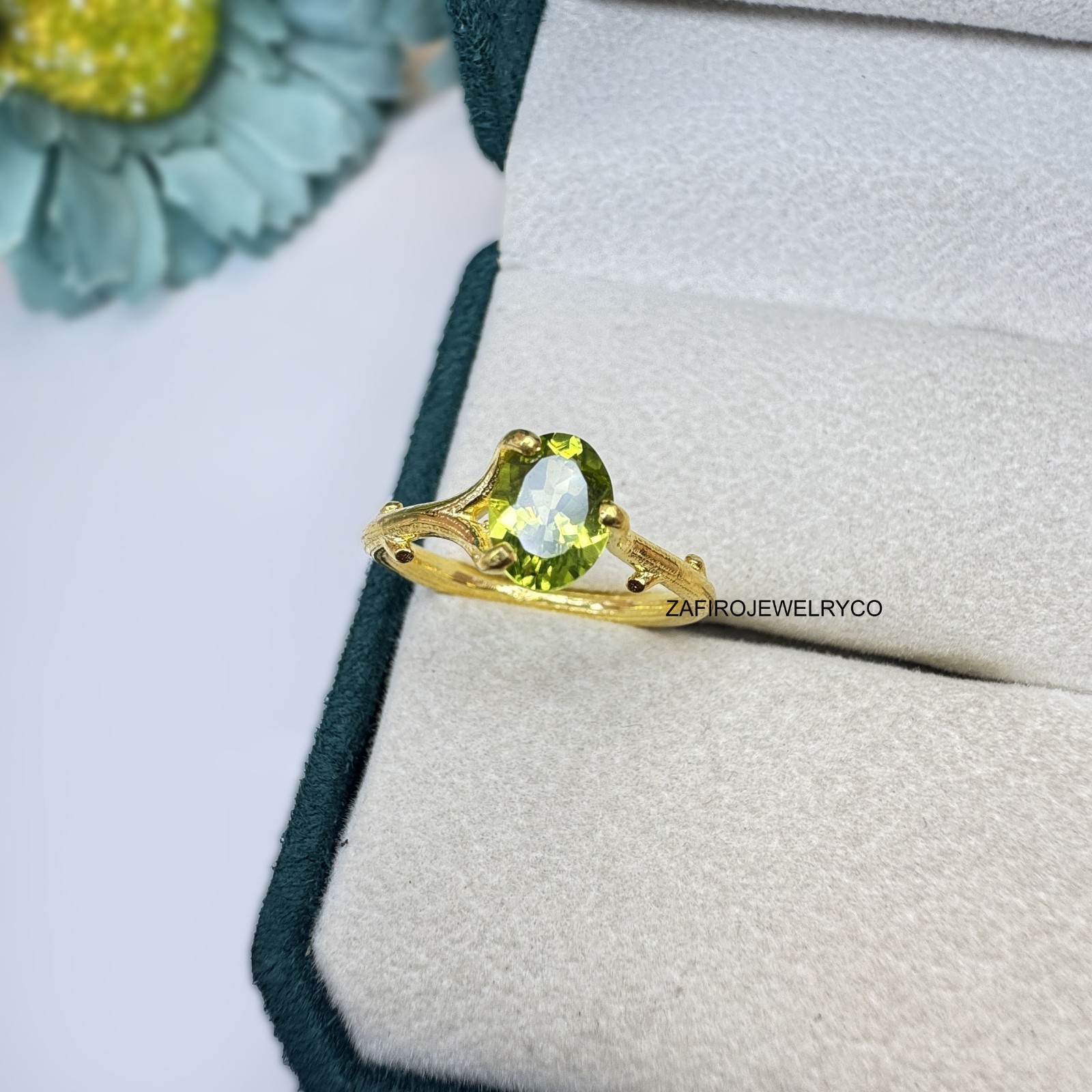 Natural Peridot Ring, 925 Sterling Silver, Anniversary Gift Ring, Wedding Ring