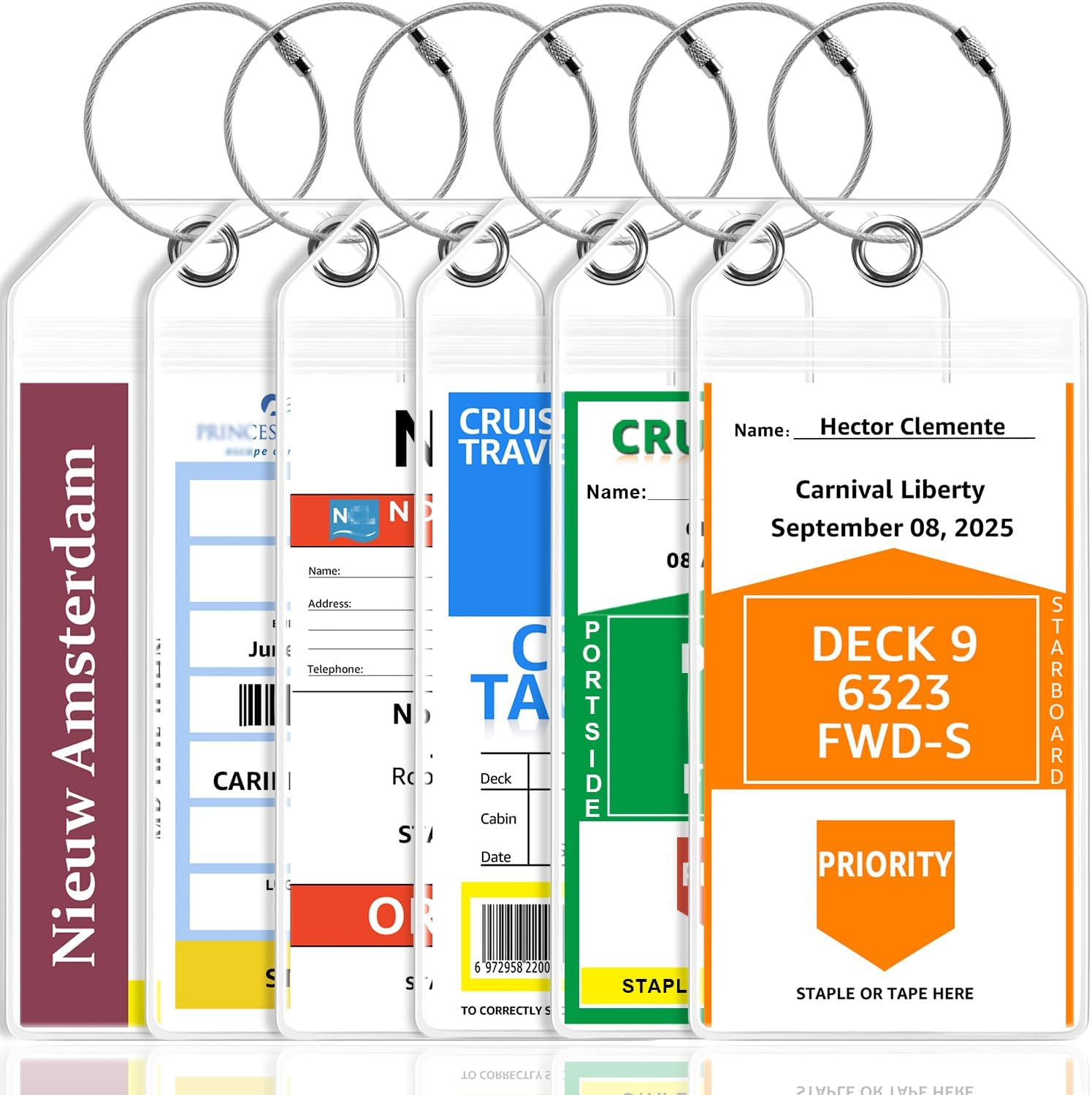 6 Pack Cruise Luggage Tag Holder for Carnival, NCL, Princess, MSC Cruise Ship Es