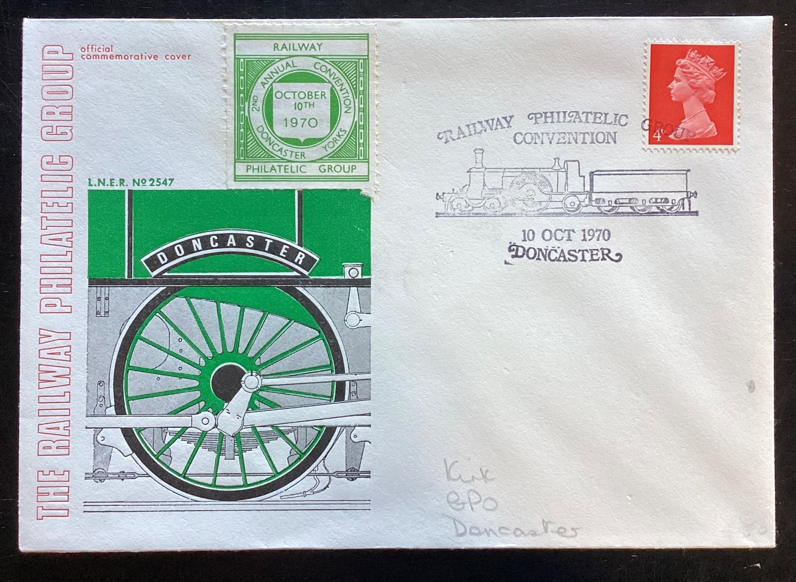 GB 1970 Railway Philatelic Group Convention,Doncaster Cover with Cinderella(R272