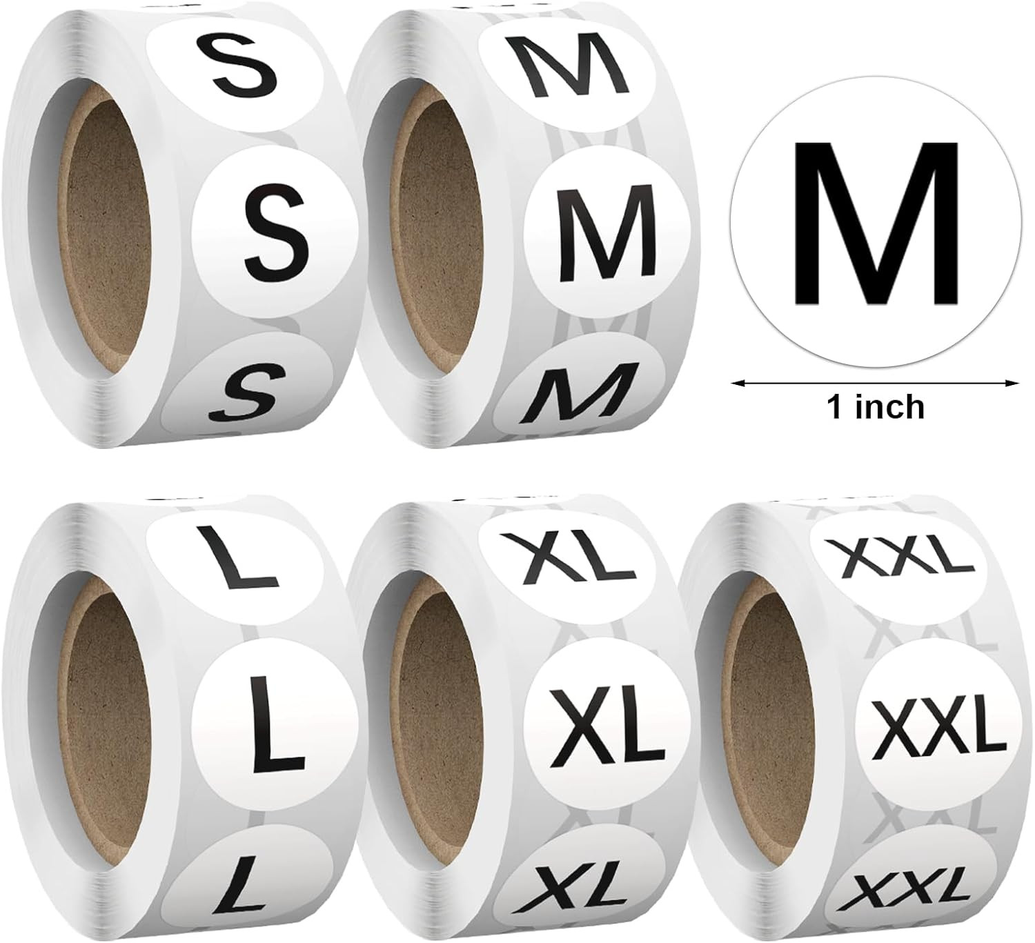 2500 Pcs 1 Inch Size Stickers for Clothing S-Xxl,Self Adhesive round Clothing Sh