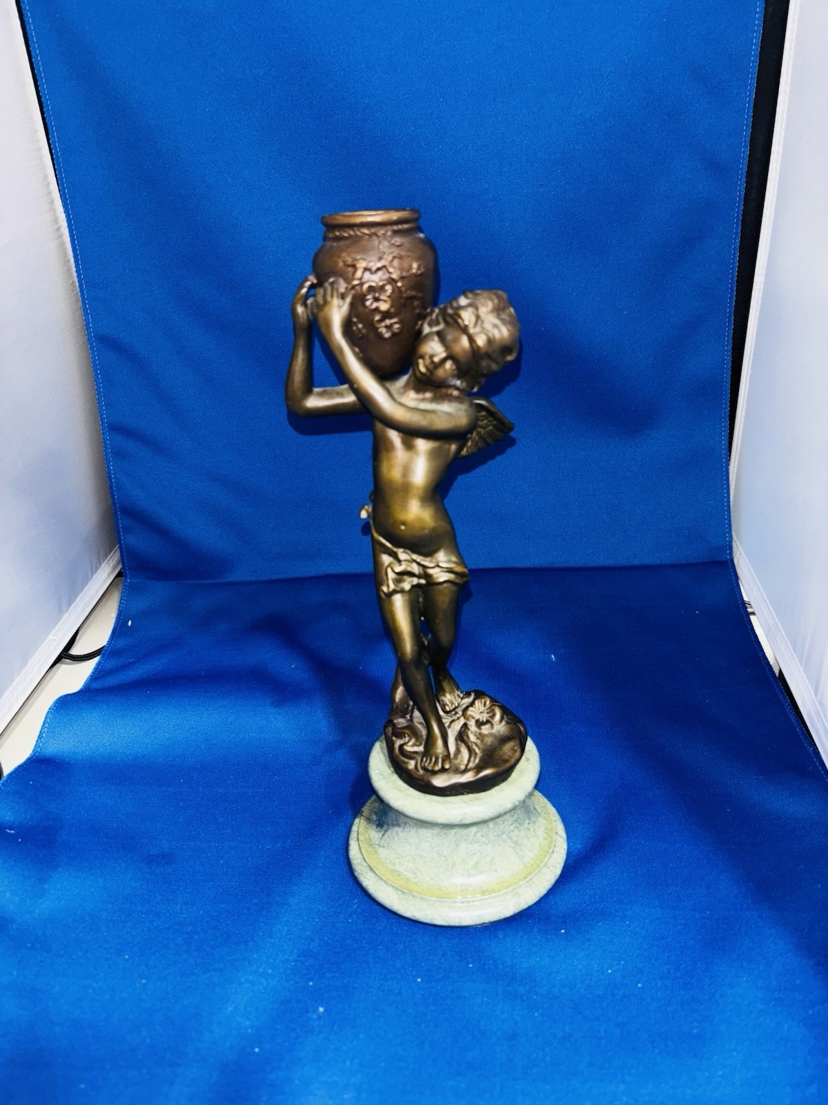 vintage Edward Drouot Heavy Bronze Mid Century  Cherub 10.5"  Statue signed MCM