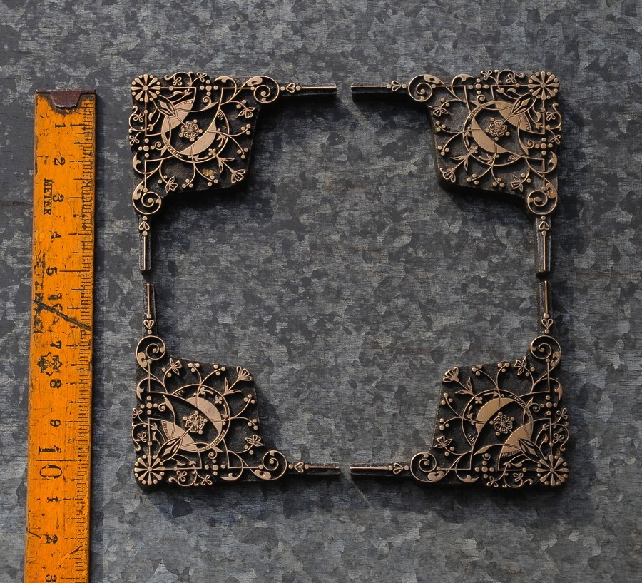4x brass ornament bookbinding gilding bookbinder embossing Art Nouveau corner~