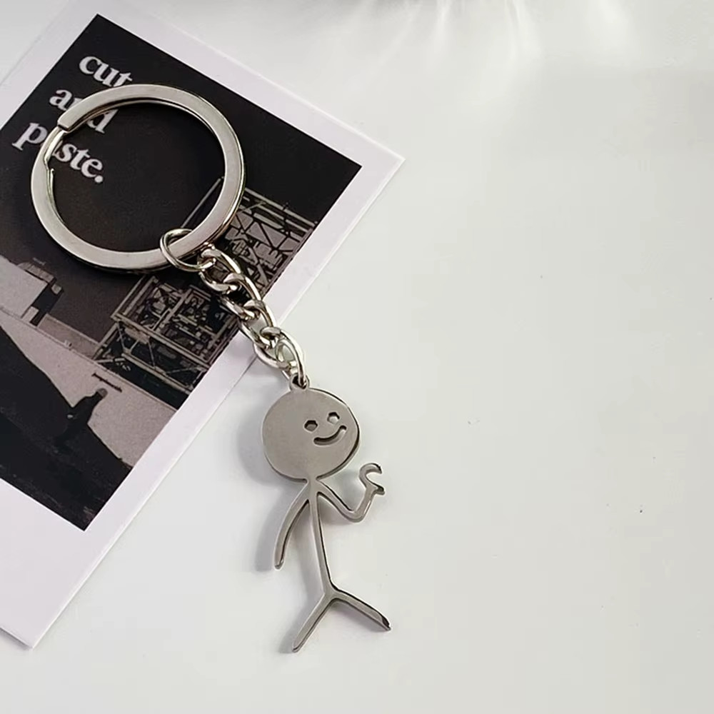 Funny Matchstick Men Keychain Middle Finger Heart to Heart Car Bag Pendant Key R