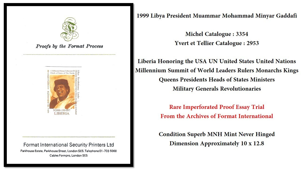 Liberia 1999 USA UN Libya President Muammar Mohammad Gaddafi Proof Mi#3354 MNH