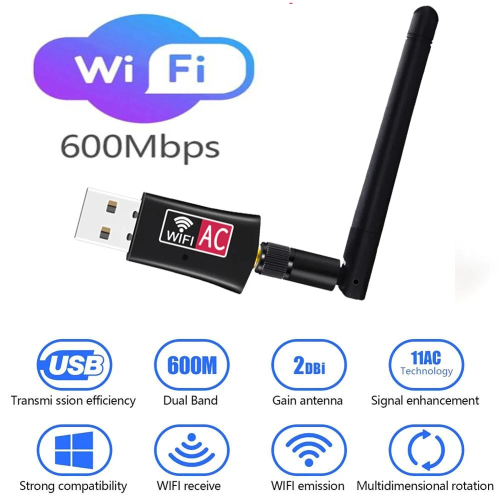 600Mbps Wireless USB Wifi Adapter Dongle Dual Band 2.4G/5GHz W/Antenna 802.11AC