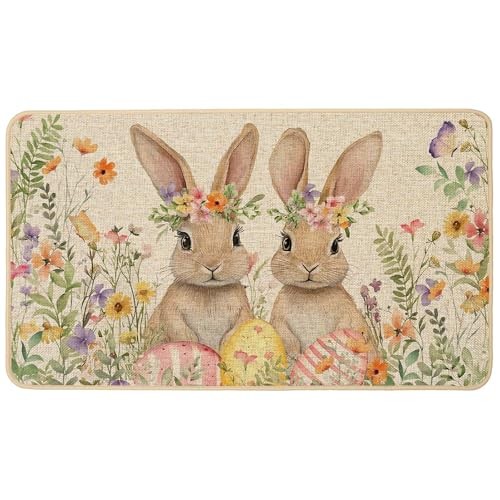  Doormat Outdoor Outside Indoor,Cute Floral 17 x 29 Inch Easter Bunny Rabbits