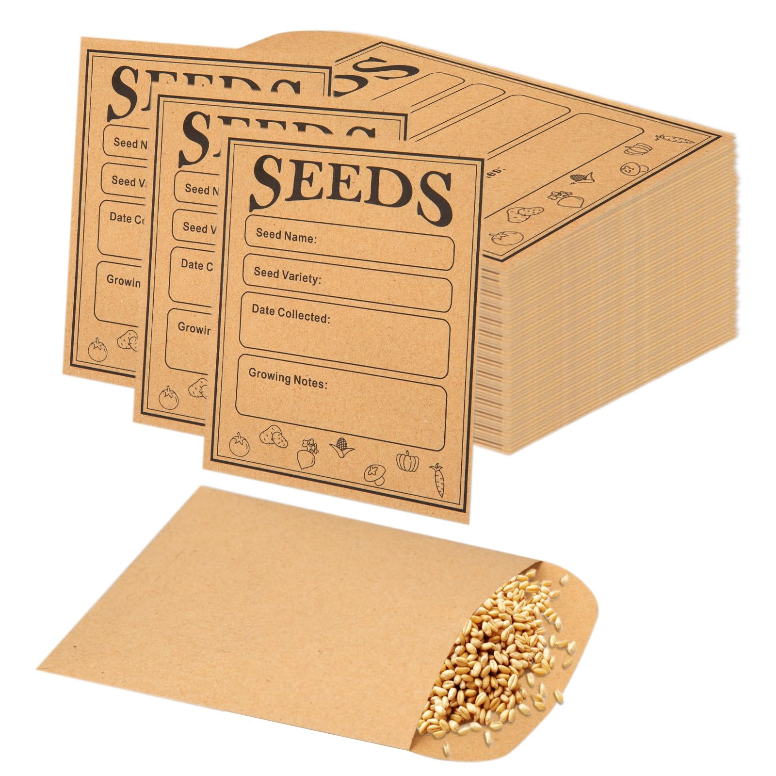 150pcs Seed Saving Envelopes 4.7x3.1in Kraft Paper Storage Packets Garden