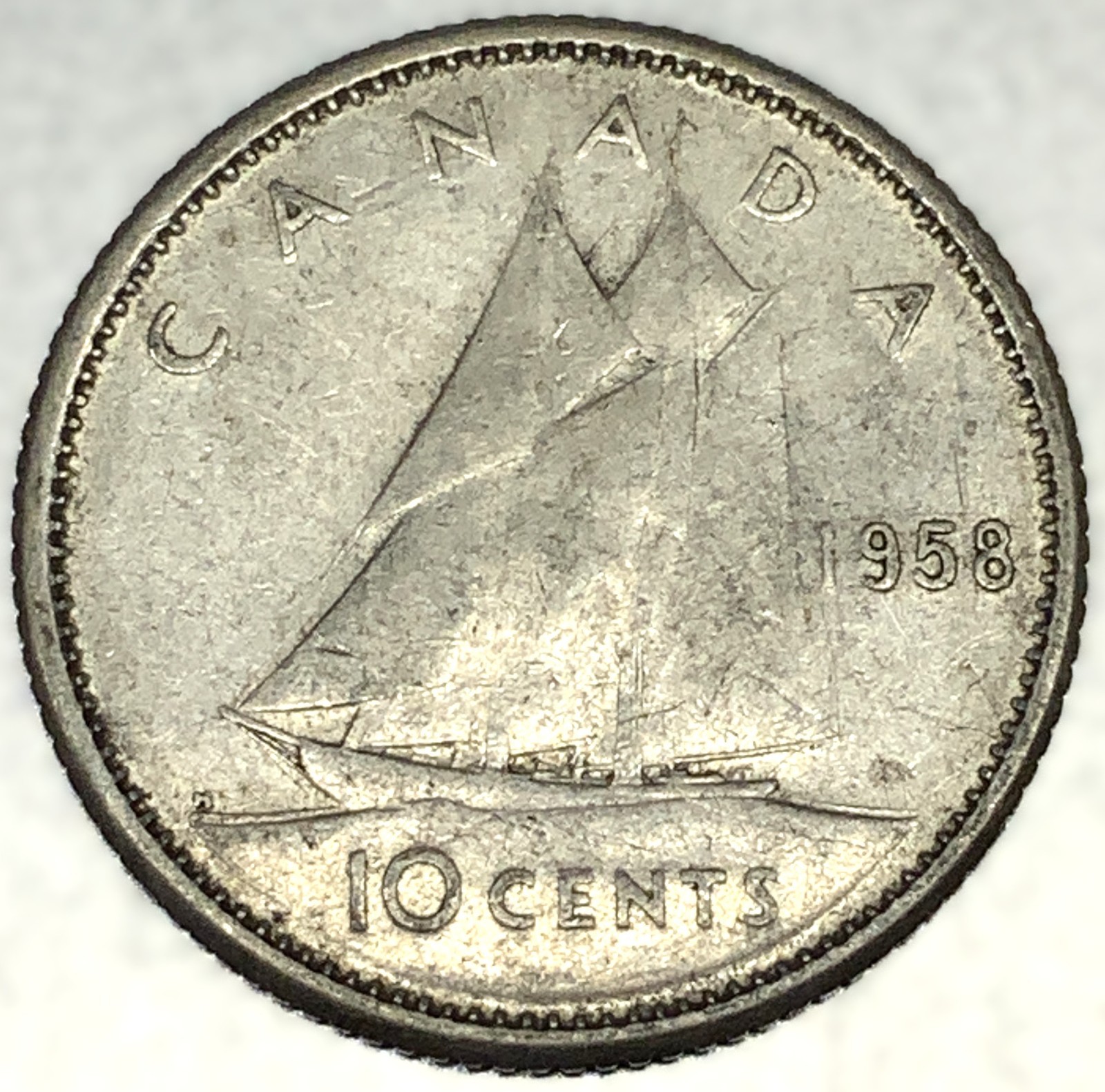 1958 Canada 10 Cents Dime 0.8000 Silver ASW 0.06 Oz Coin Free Shipping - 2475