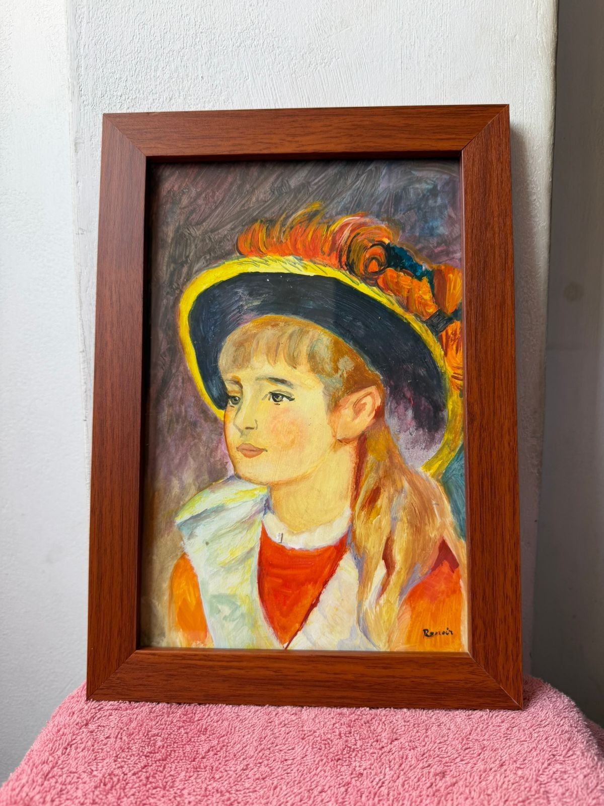 renoir , framed oil painting on wood, sealed and signed.