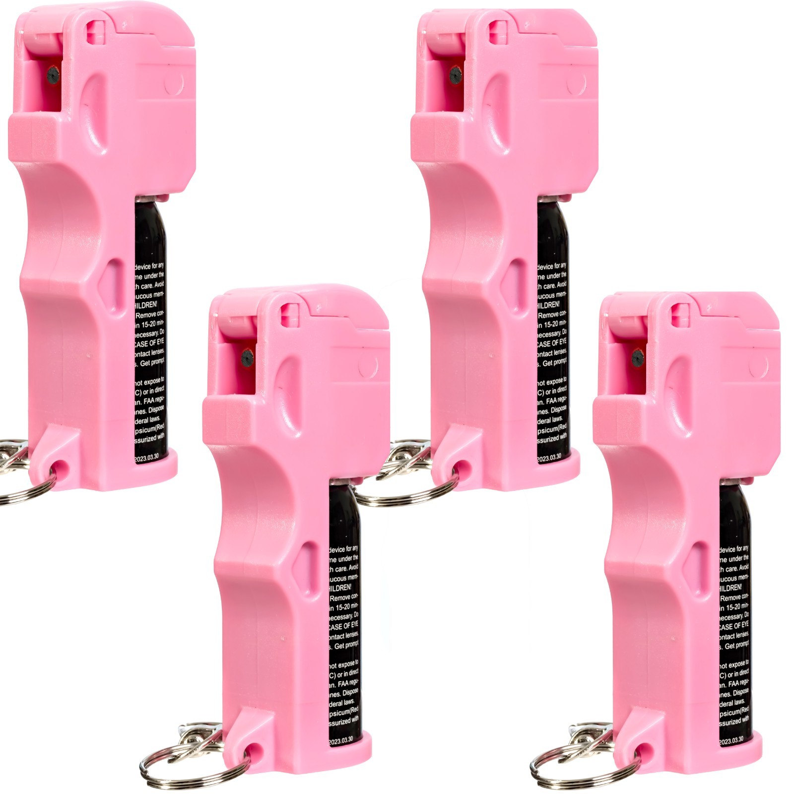 4 Pack Burn Pepper Spray Keychain .50oz Police Strength OC Personal Safety Pink