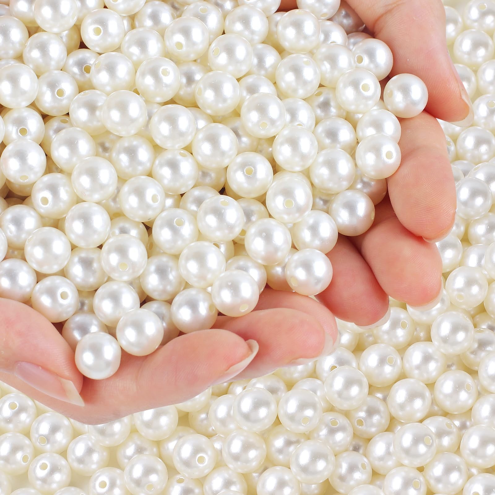 Phinus 600 Pcs 10mm Pearl Beads with Hole, Round 10mm,600pcs, Ivory White 