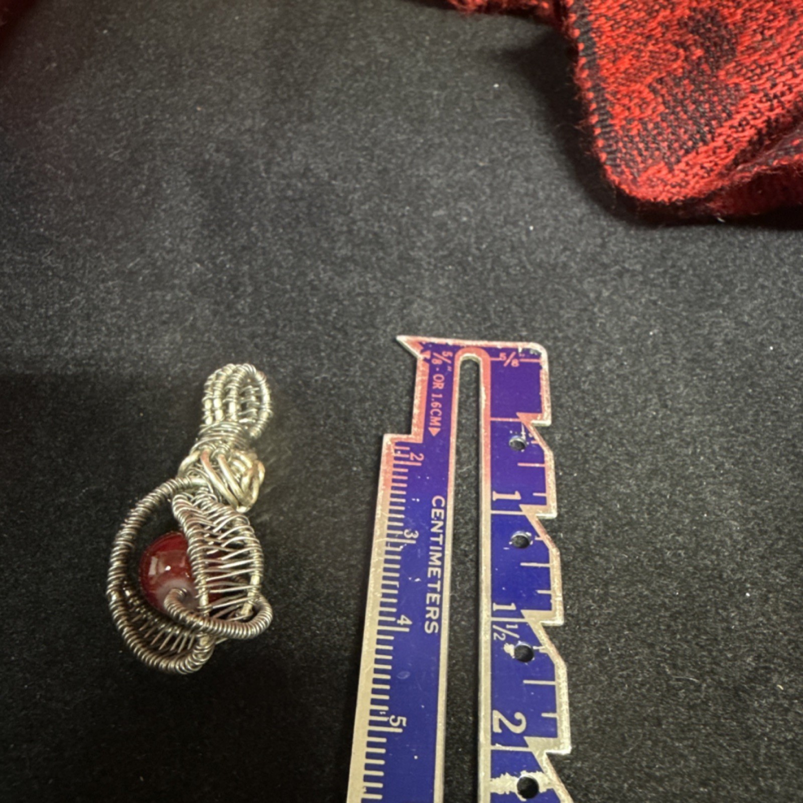 Handcrafted Wire Wrapped Red Stone Pendant Silver Round Asymmetrical Charm