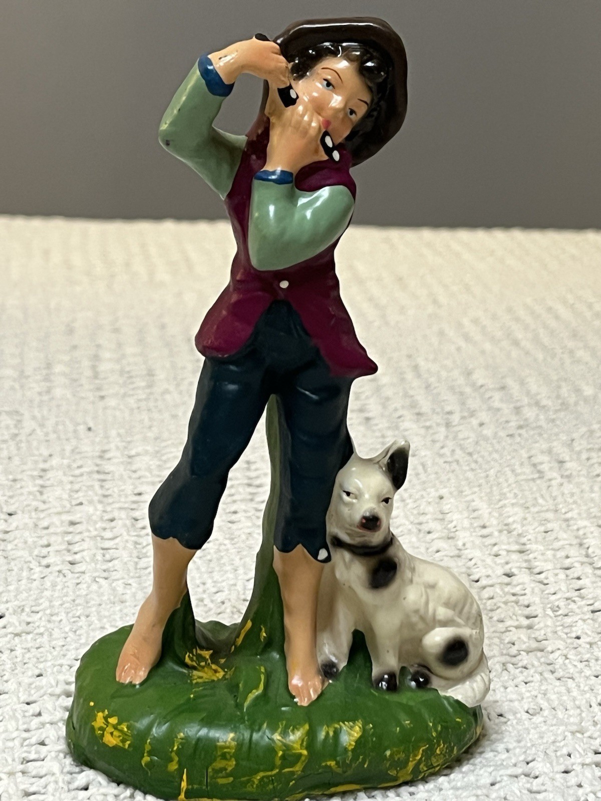 Vintage Italian Souvenir Figurine Boy Playing Flute with Lamb Italy Art Decor