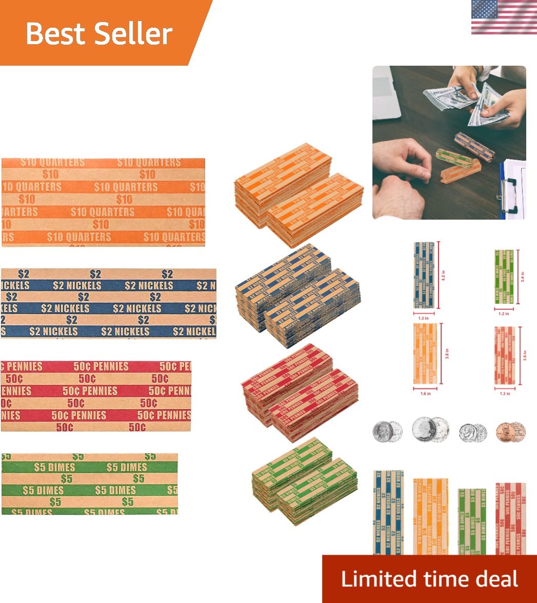 Effortless Coin Organization: 500 Assorted Durable Coin Wrappers - Easy to Use