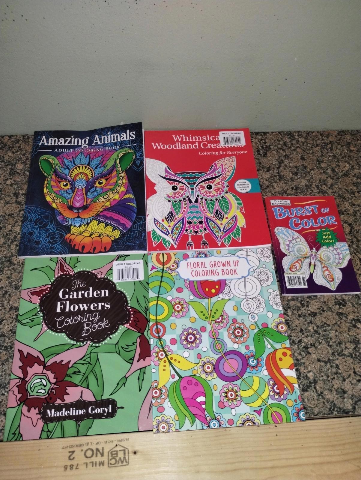 Adult Coloring Books Bundle Lot of 5 only five pages colored