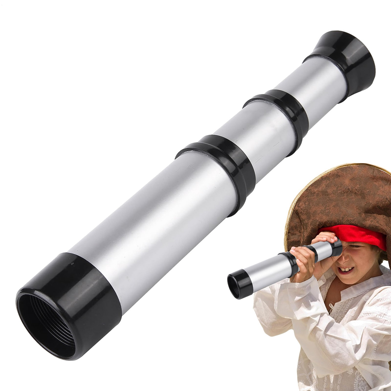 Pirate Monocular Telescope for Kids Adults Handheld Collapsible Silver Telescope