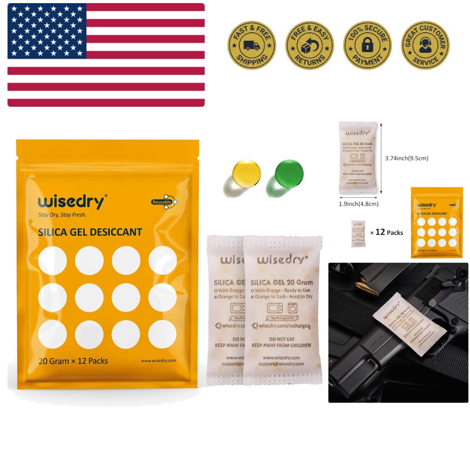 20 Gram [12 Packs] Rechargeable Silica Gel Packets Microwave Fast Reactivate ...