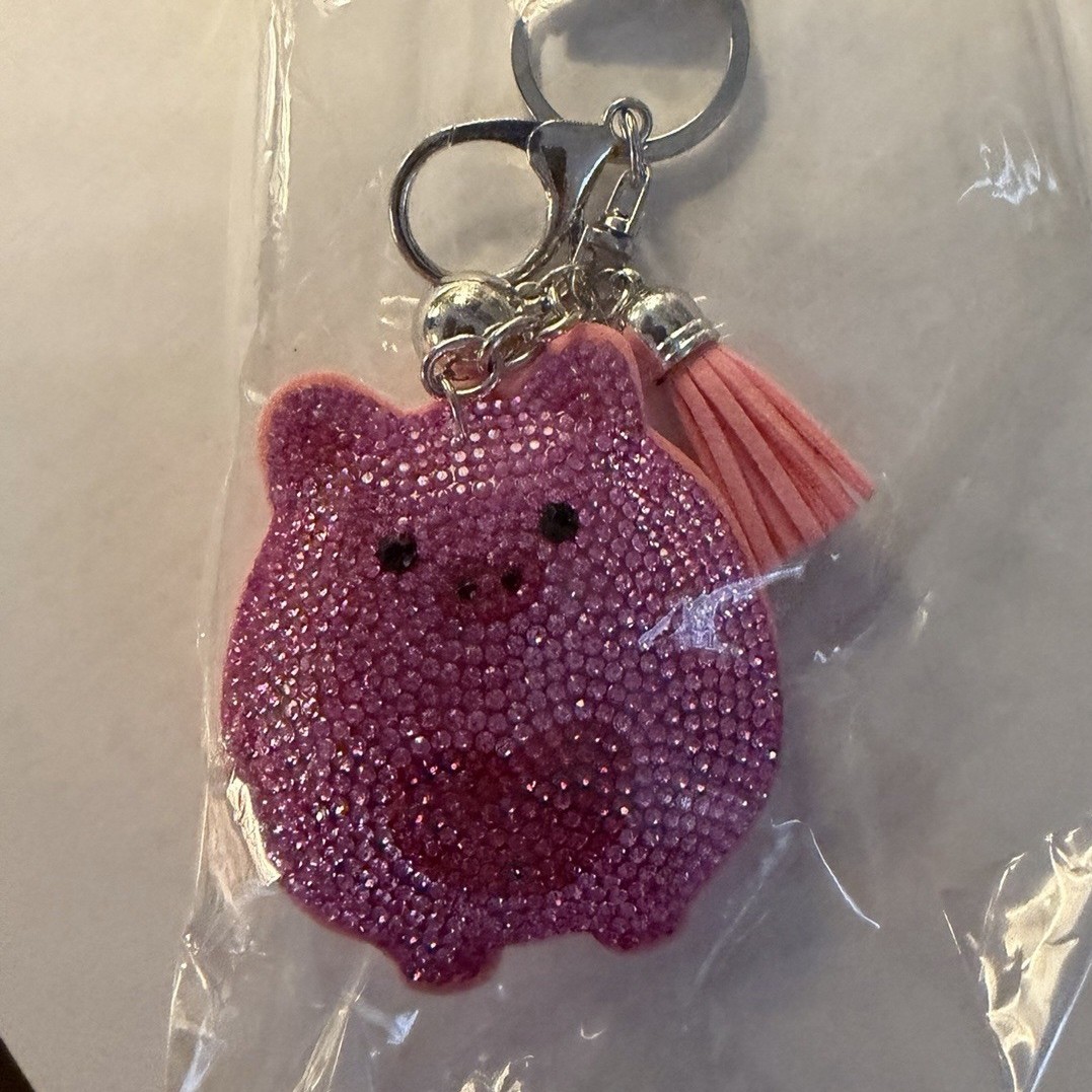 Crystal Pink Pig Keychain, Detachable Keyring, Animal Theme