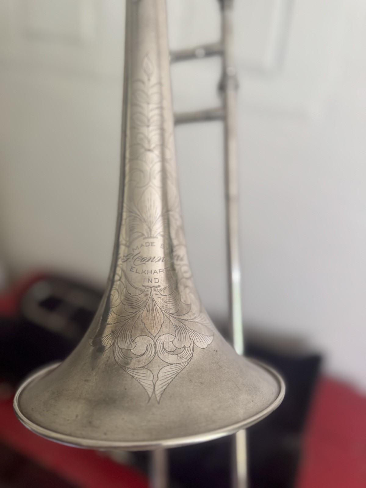 Vintage 1917 C.G. Conn 4H Trombone Silver with 7" Gold-wash Bell!