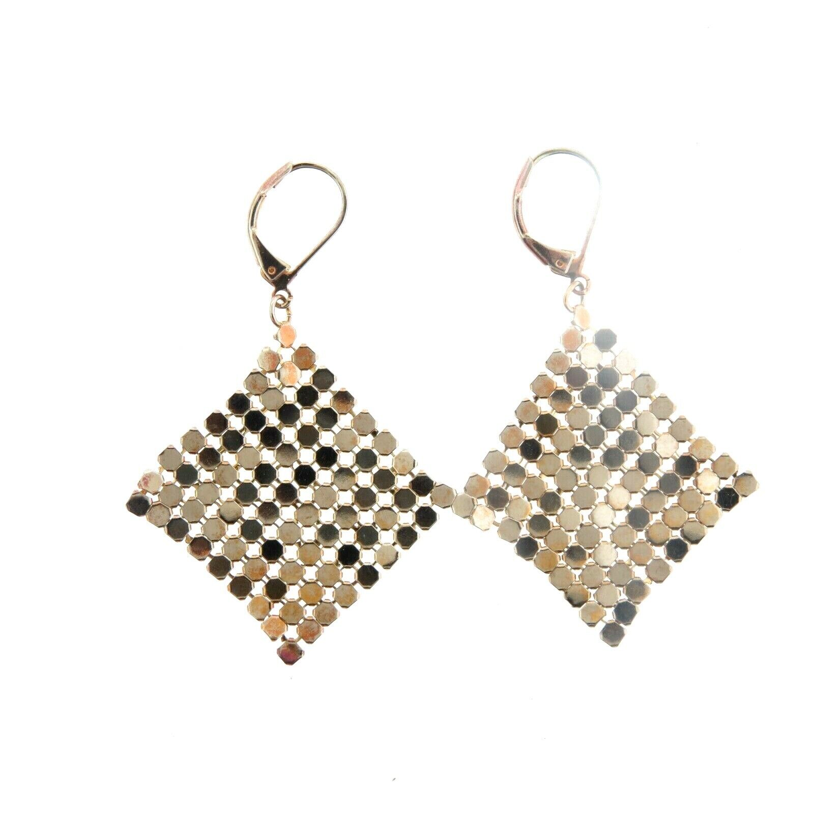 Gold Tone Mesh Dangle Lever back Earrings 2"