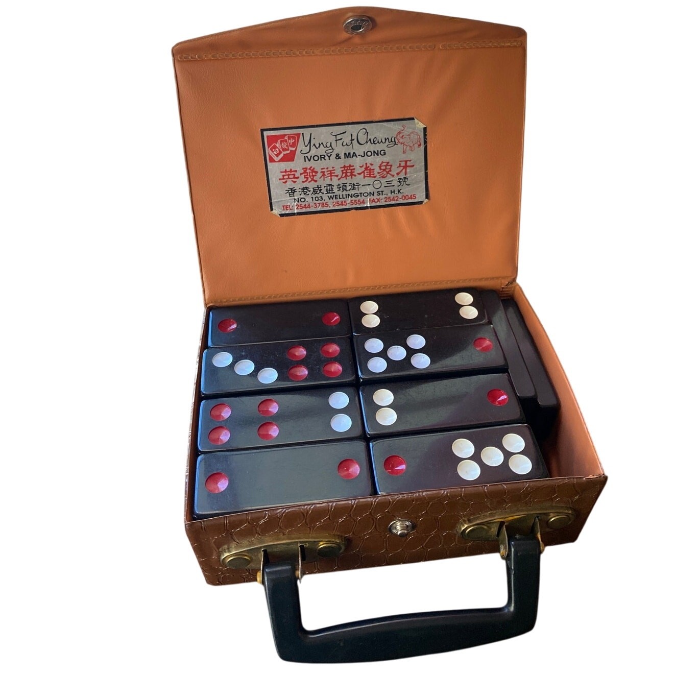 Vintage Ying Fat Cheung Ivory & Ma-Jong Tiles Faux Leather Case Hong Kong READ