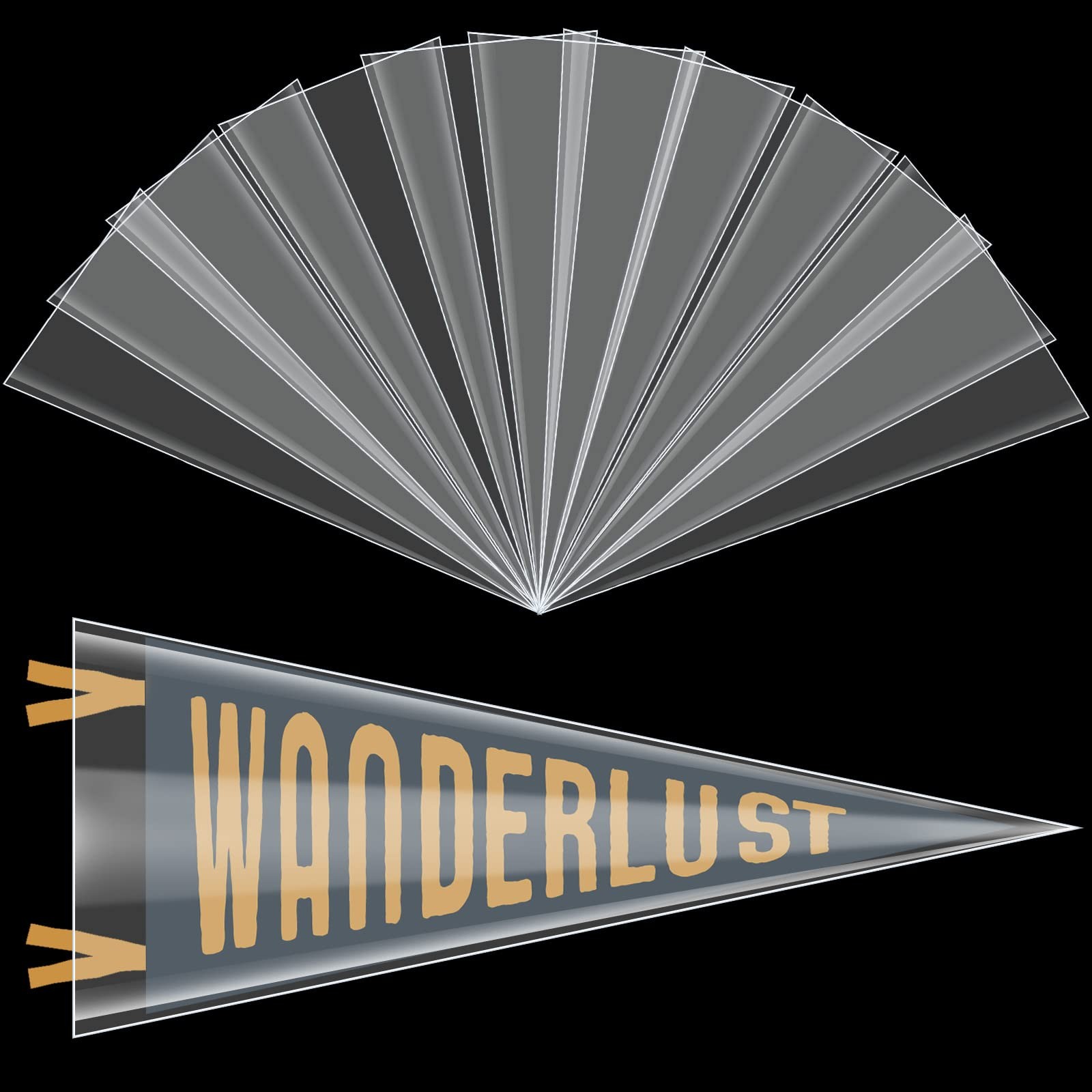 24 Pcs Soft Pennant Protective Sleeves Pennant Frame Holder for Display 12" x...