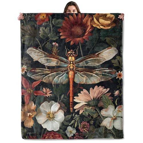 Throw Blanket for Boys Girls Kids Adults, Cozy 50"x60" Dragonfly Floral