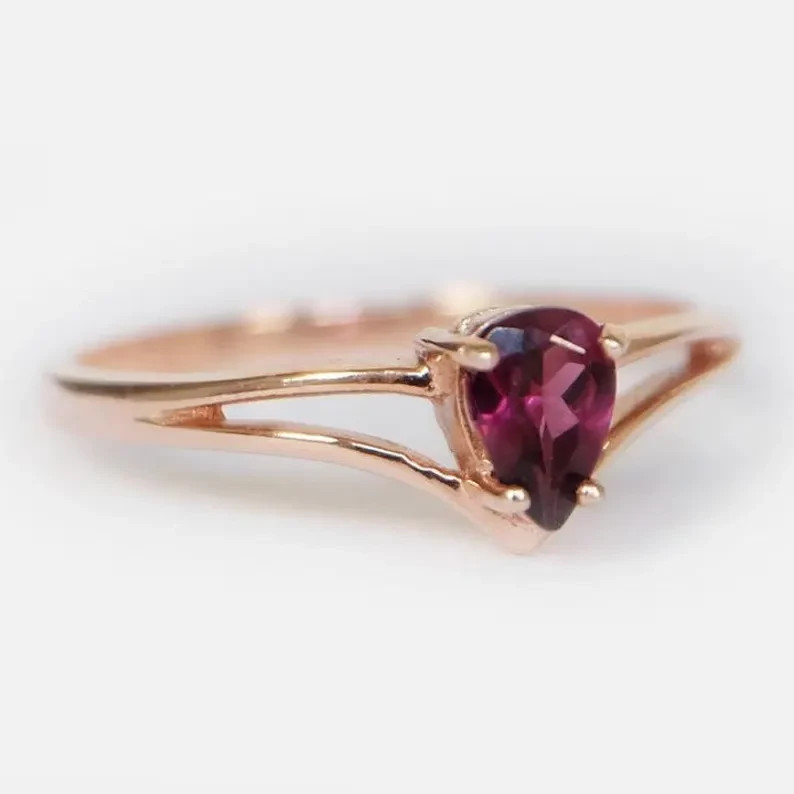 Lab Grown Beautiful Garnet (Rhodolite) 925 Sterling Silver, 18K Gold Plated Ring