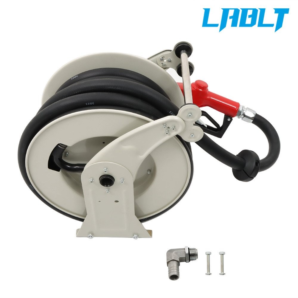 LABLT Fuel Hose Reel with Fueling Nozzle 1" × 50FT Retractable Diesel Hose Reel