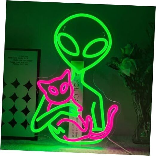 Alien Neon Sign for Wall Decor Dimmable Aliens Cat Led Lights Signs Alien Cat