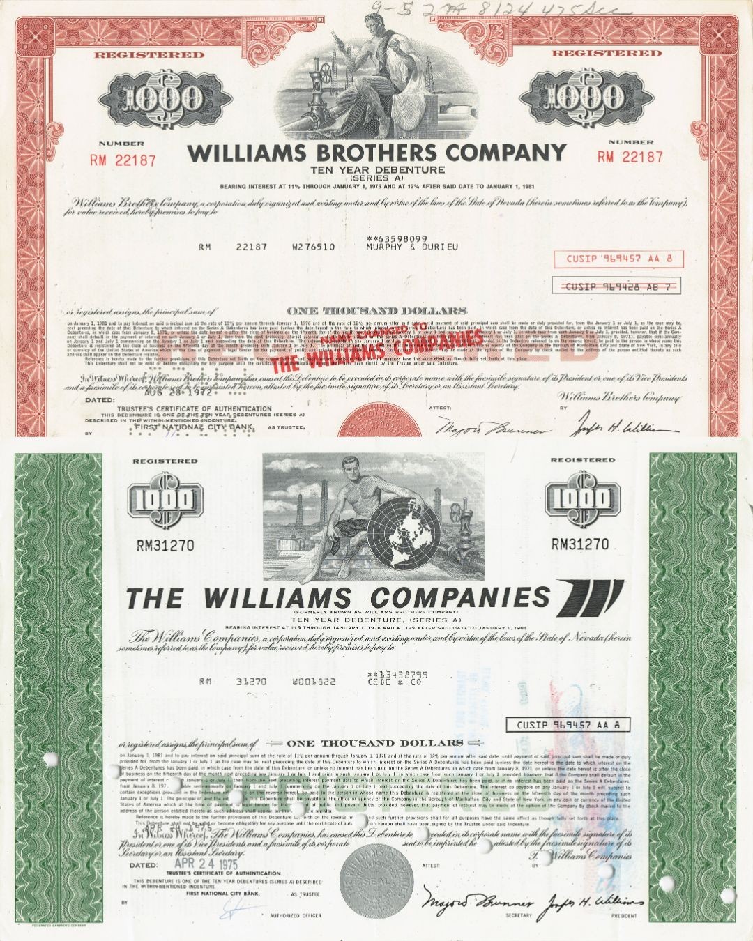 Lot/Set: 2 x The Williams Companies, Nevada-Williams Brothers Company
