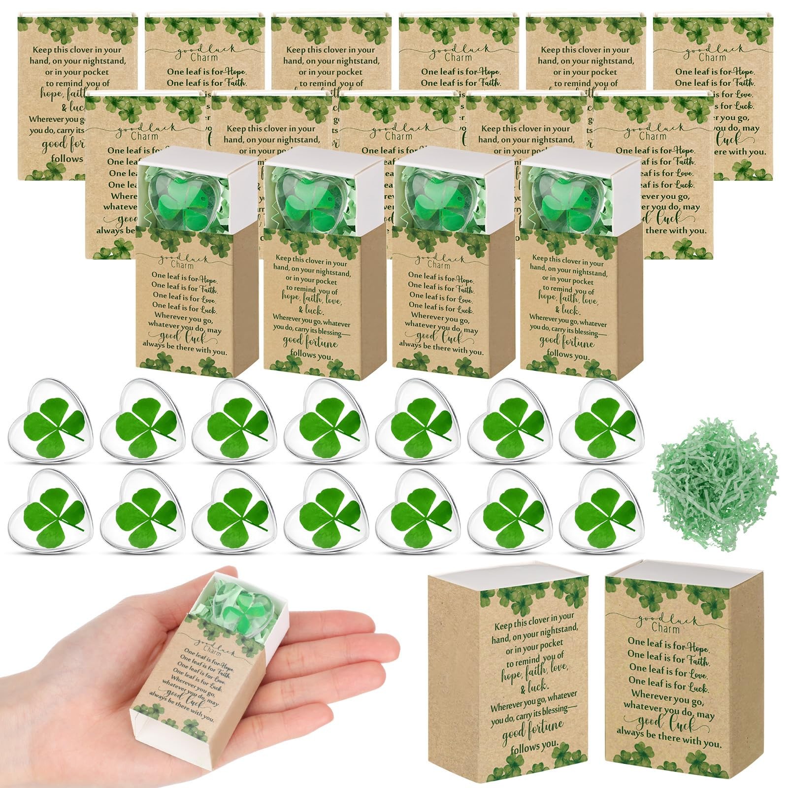 Bucherry 30 Set St. Patrick's Day Gift Bulk Four Leaf Clover Glass Green 