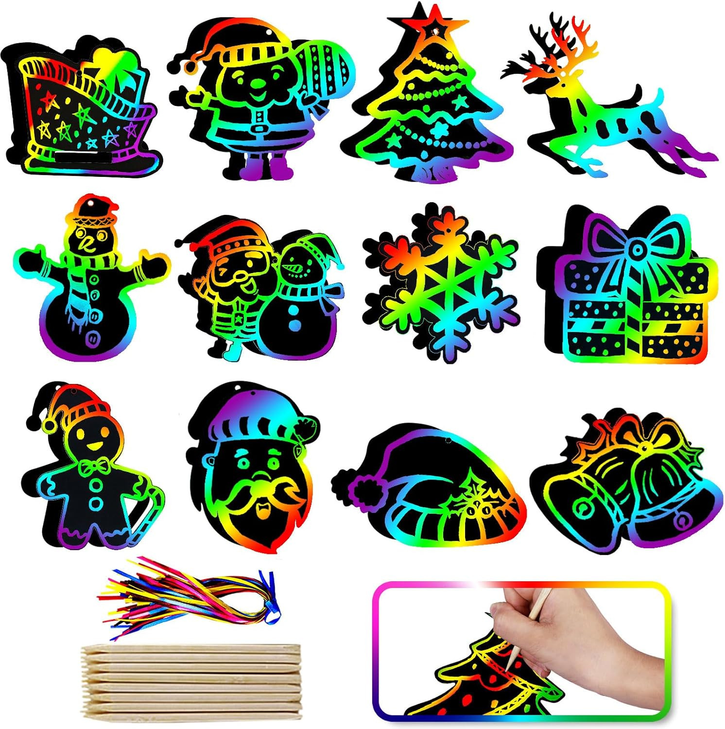 Christmas Crafts Scratch Art for Kids, 48PCS Magic Rainbow Scratch off Paper Car