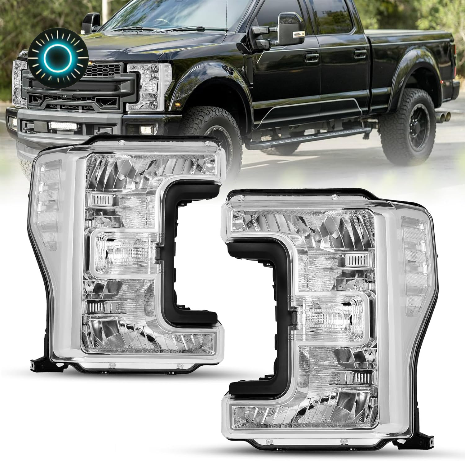 Headlight Assembly Halogen Model Compatible with 2017-2019 Ford F250 F350 F450 F