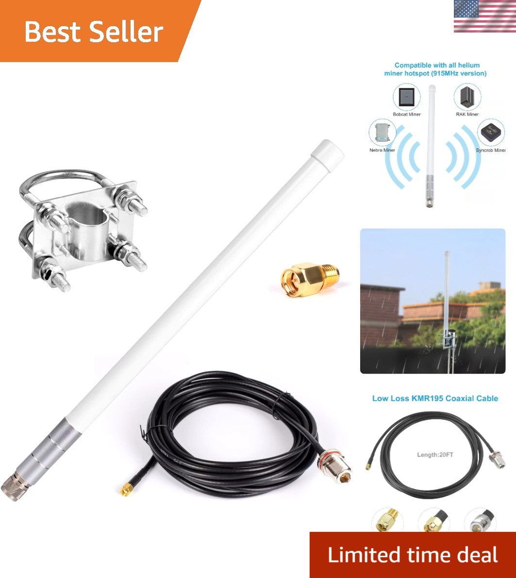 Waterproof 5.8dBi Lora 915MHz Antenna with 20Ft Low Loss Cable for Helium Miners