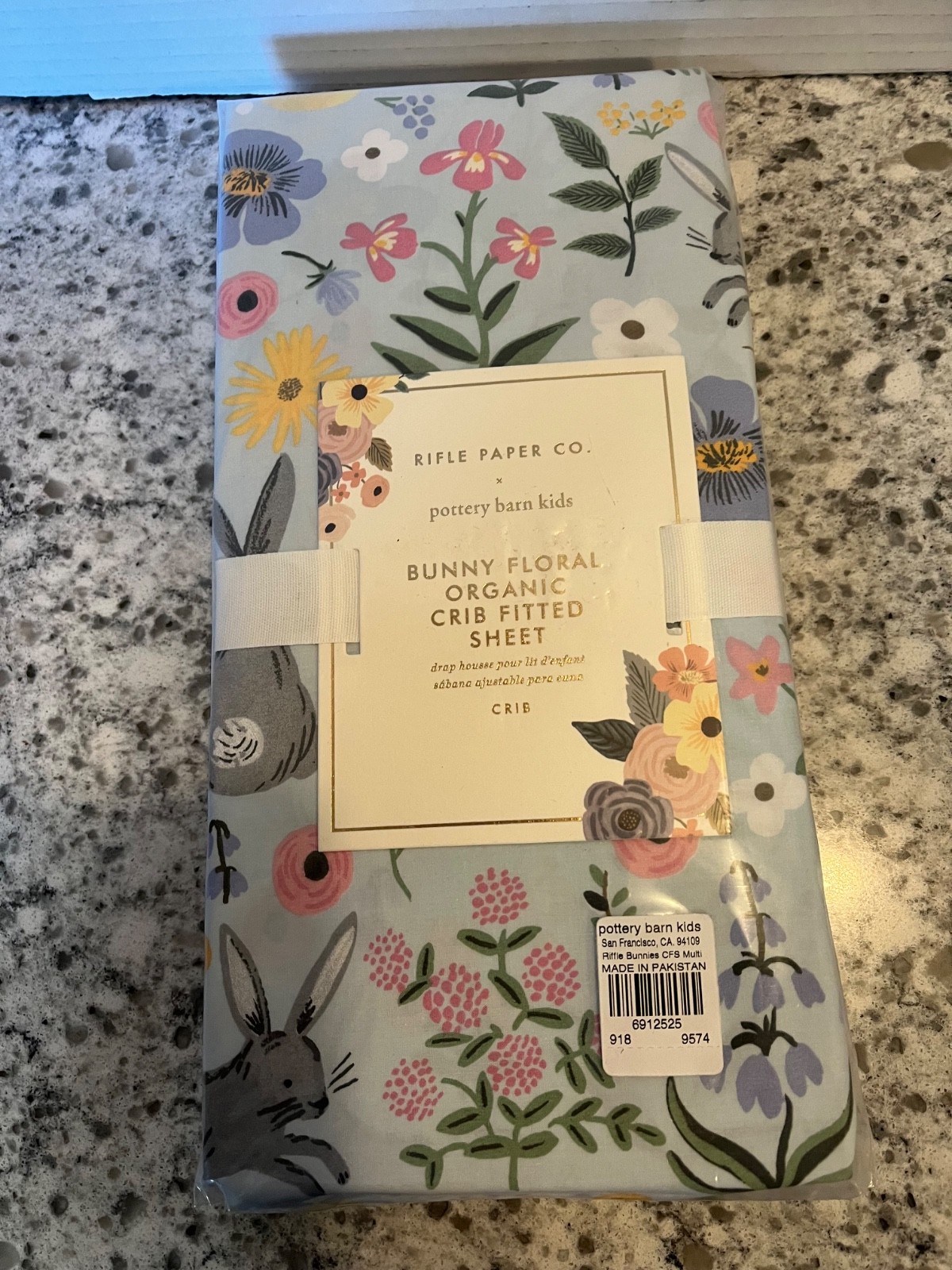 Pottery Barn Kid Bunny Floral Organic fitted crib sheet new in sealed pkg Easter