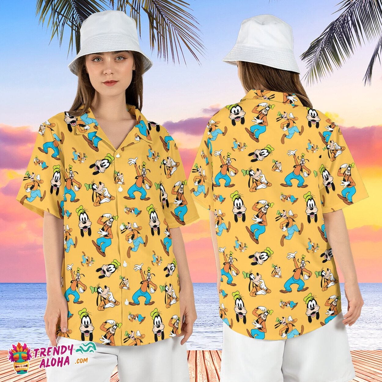 Goofy Disney Friends Summer Hawaiian Vacation Button Up Shirt